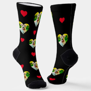 Customizable Pet and Hearts Pattern Black Socks