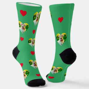 Customizable Pet and Hearts Pattern Sea Green Socks