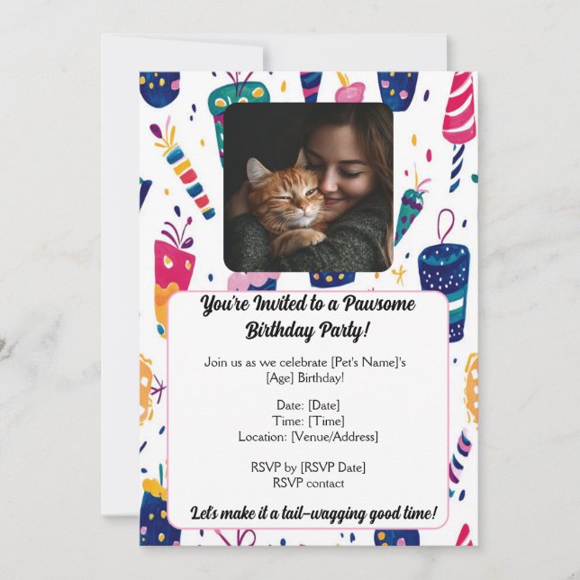 Customizable Pet Birthday Invitation Card with Pho (Front)