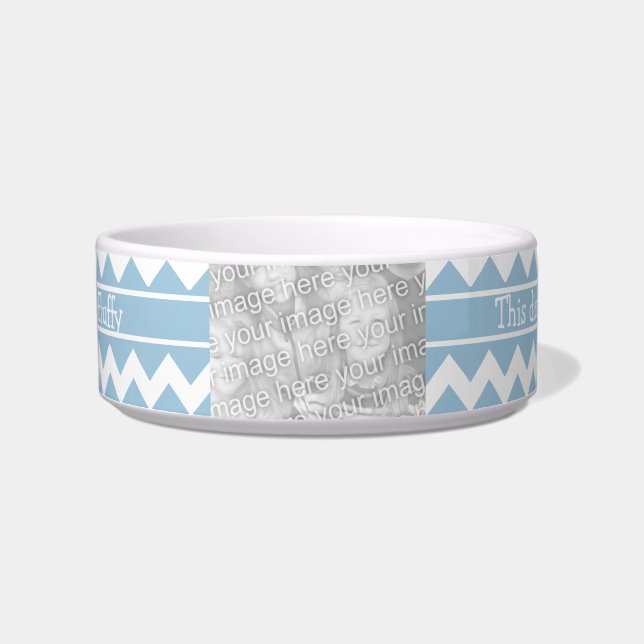 Customizable Pet Bowl Photo Blue/White Chevrons (Front)