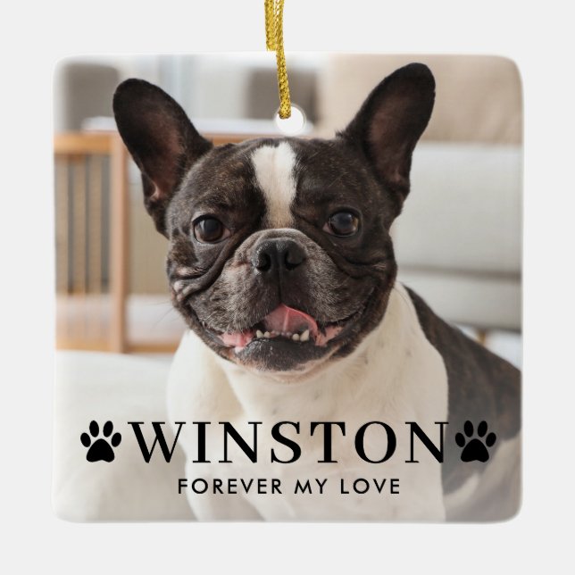 Customizable Pet Dog Memorial Photo Keepsake Ceramic Ornament (Front)