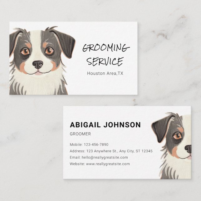 Customizable Pet Grooming with Cute Dog Design Business Card (Front/Back)