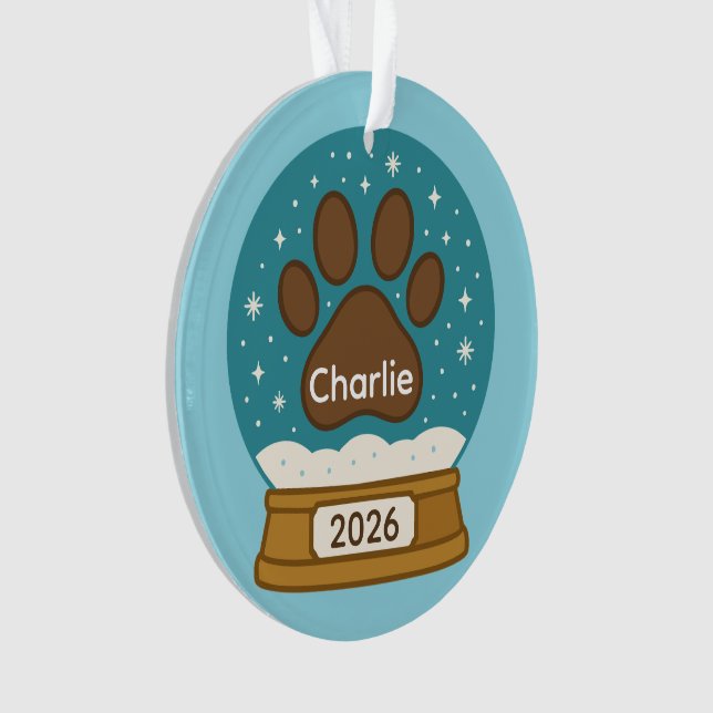 Customizable Pet Paw Print Snow Globe Ornament  (Front)
