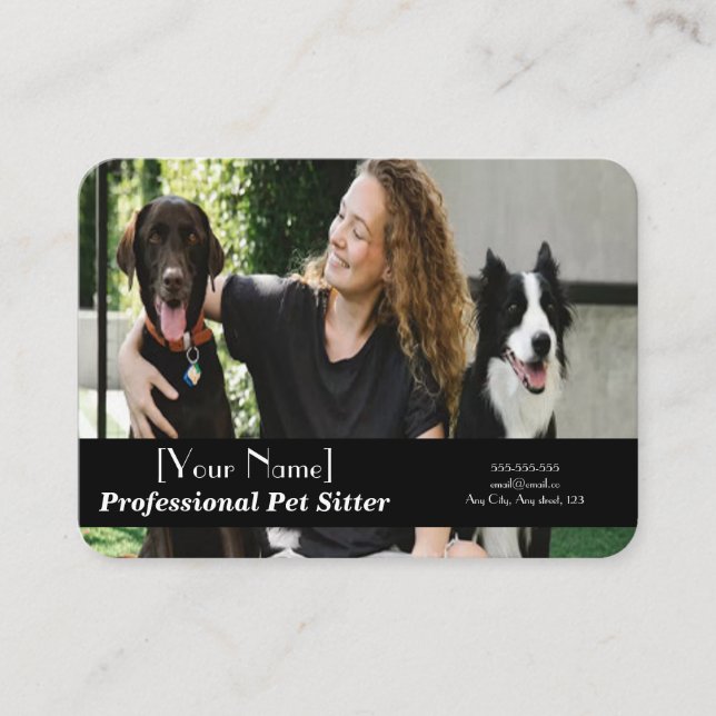 Customizable Pet Sitter Photo, Contact, Services  Business Card (Front)