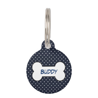 Customizable pet tag navy blue with dog bone