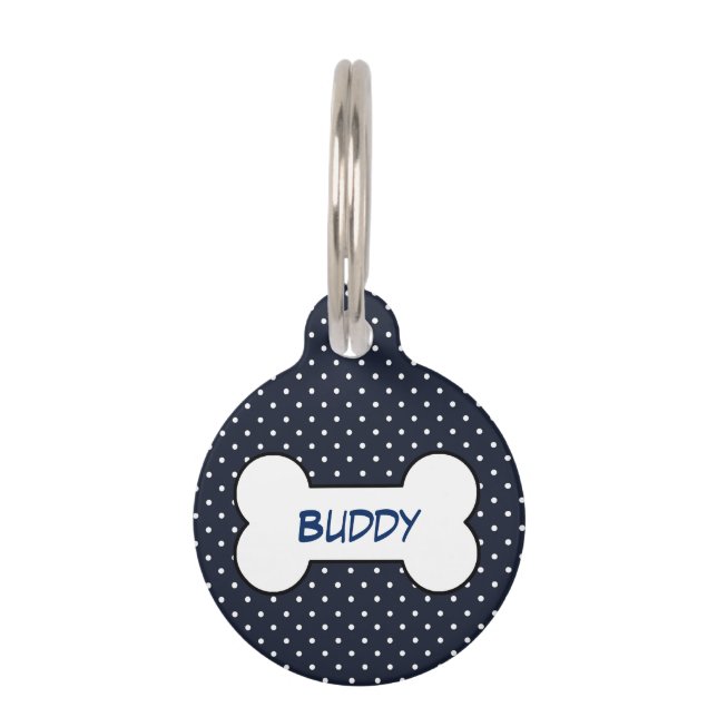Customizable pet tag navy blue with dog bone (Front)