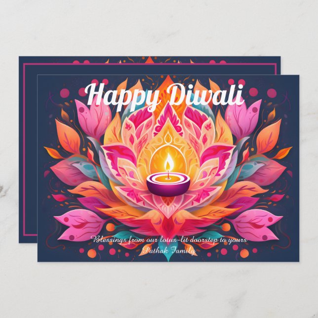 Customizable Petals Aglow Diwali Card (Front/Back)