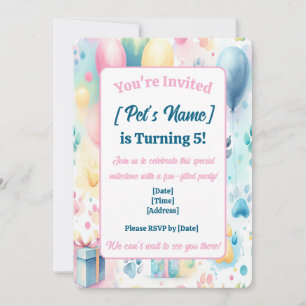 Customizable Pet's Birthday Invitation Watercolor