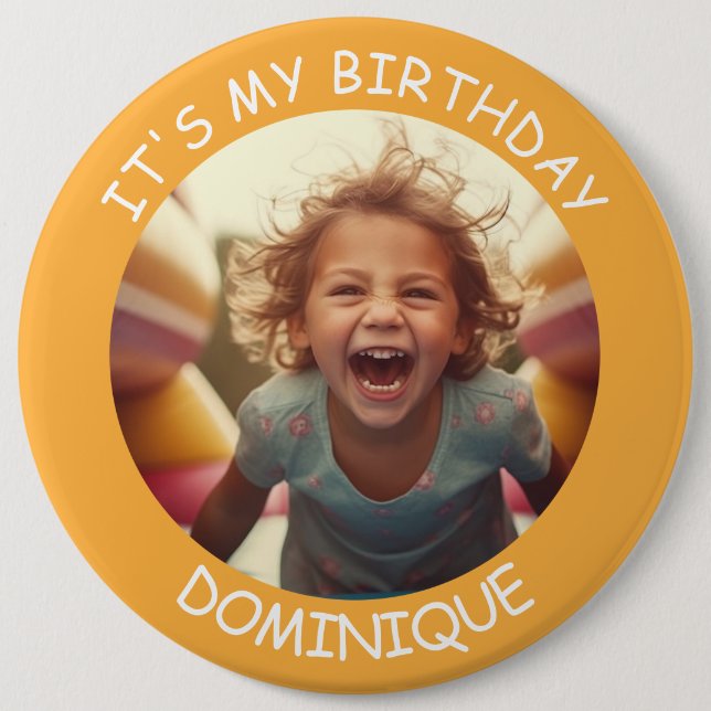 Customizable Photo and Name Birthday Button (Front)
