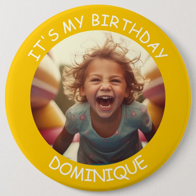 Customizable Photo and Name Birthday Button (Front)