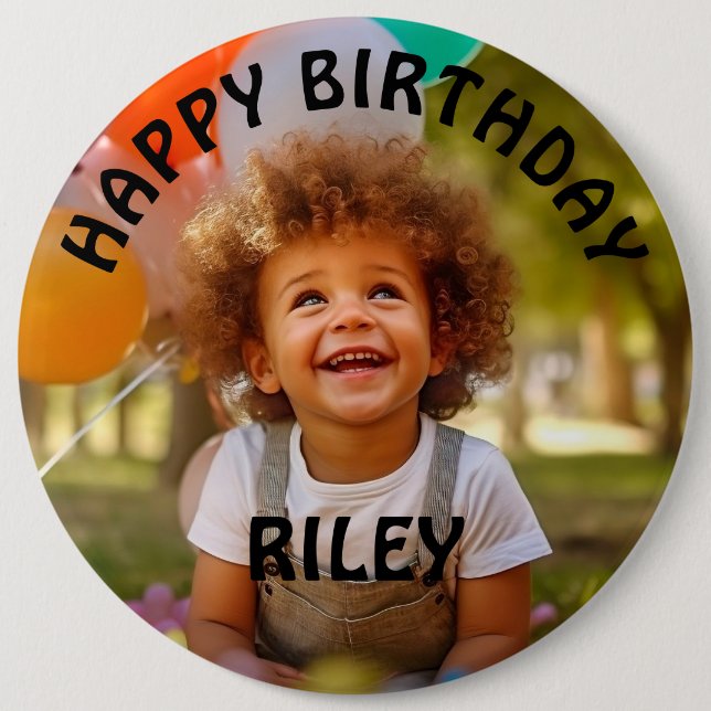 Customizable Photo and Name Birthday Button (Front)