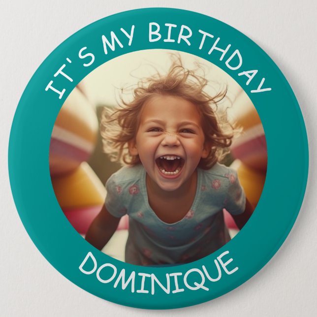 Customizable Photo and Name Birthday Button (Front)