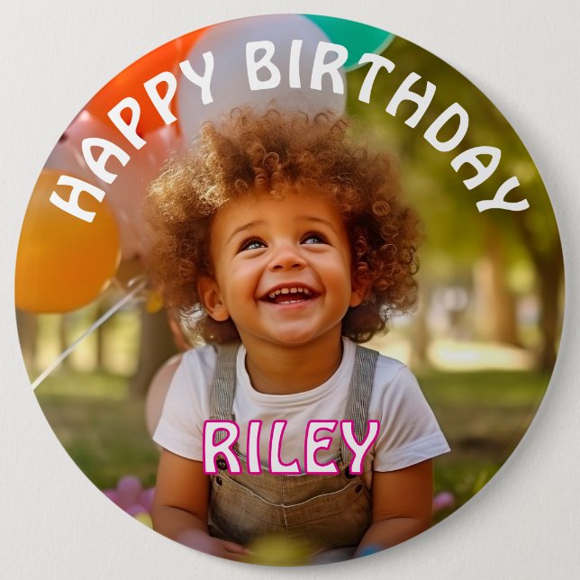 Customizable Photo and Name Birthday Button (Front)
