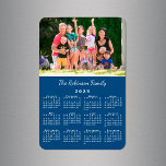 Customizable Photo and Name Blue 2025 Calendar Magnet<br><div class="desc">Personalize a 2025 calendar magnet with the people you love. Replace the sample photo and name with your own in the sidebar. The custom text is in a modern white script font. Below it is a small white calendar on a blue background. Makes a great custom stocking stuffer. Calendar design...</div>