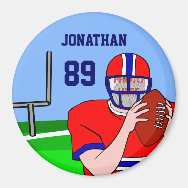 Customizable Photo and Name Football Grid Iron Magnet (Front)