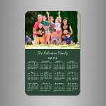 Customizable Photo and Name Green 2025 Calendar Magnet<br><div class="desc">Personalize a 2025 calendar magnet with the people you love. Replace the sample photo and name with your own in the sidebar. The custom text is in a modern white script font. Below it is a small white calendar on a forest green background. Makes a great custom stocking stuffer. Calendar...</div>