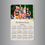 Customizable Photo and Name Tan 2025 Calendar Magnet<br><div class="desc">Personalize a 2025 calendar magnet with the people you love. Replace the sample photo and name with your own in the sidebar. The custom text is in a modern black script font. Below it is a small black calendar on a tan background. Makes a great custom stocking stuffer. Calendar design...</div>