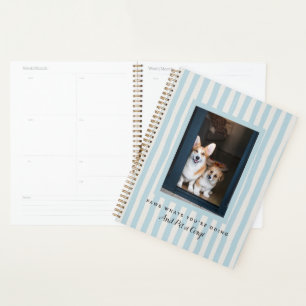 Customizable Photo Blue And Beige Stripes Fun Planner