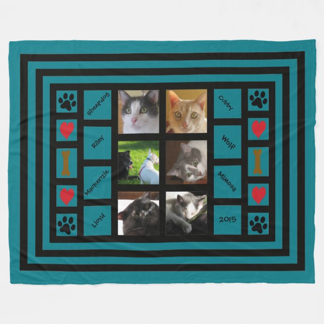Customizable Photo Collage/Instagram Style Blue Fleece Blanket (Front (Horizontal))