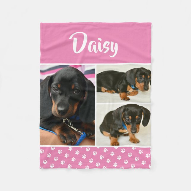 Customizable Photo Collage Pet Dog Name Fleece Blanket (Front)