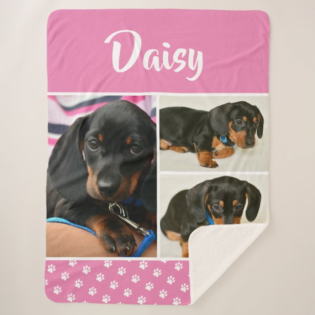 Customizable Photo Collage Pet Dog Name Sherpa Blanket (Front)