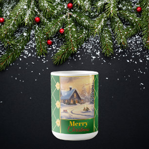 Customizable Photo Elegant Green & Gold Christmas Coffee Mug