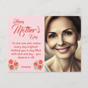 Customizable Photo & Floral Decor – Pastel Pink Holiday Postcard