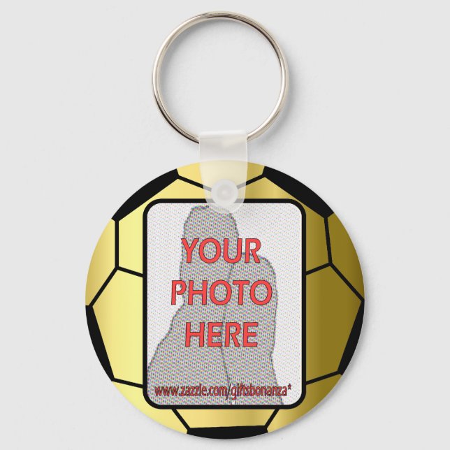 Customizable Photo Golden Soccer Ball Keychain (Front)