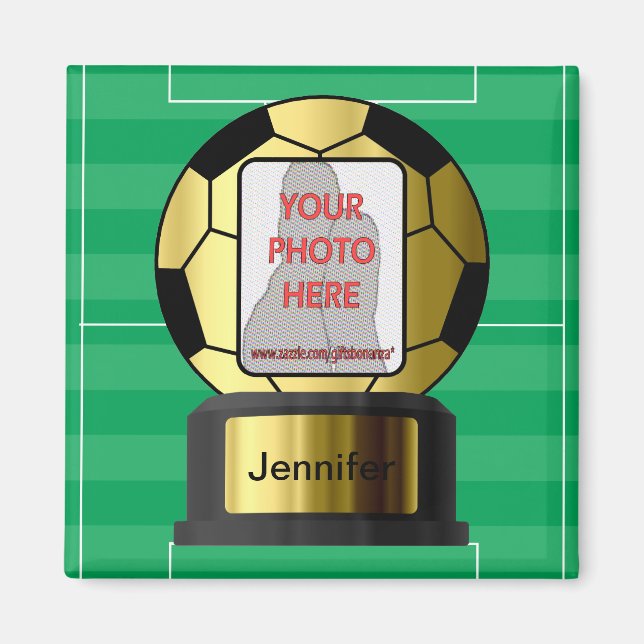 Customizable photo Golden soccer ball magnets (Front)