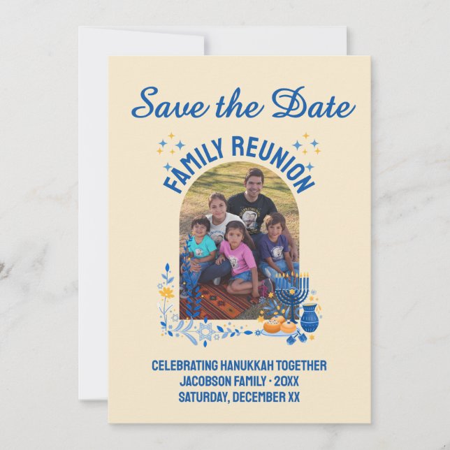 Customizable Photo HANUKKAH FAMILY REUNION Save The Date (Front)