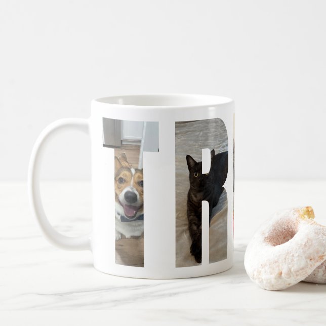 Customizable Photo Letter Frames 'TRIBE' love Coffee Mug (With Donut)