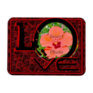 Customizable photo LOVE red roses magnet