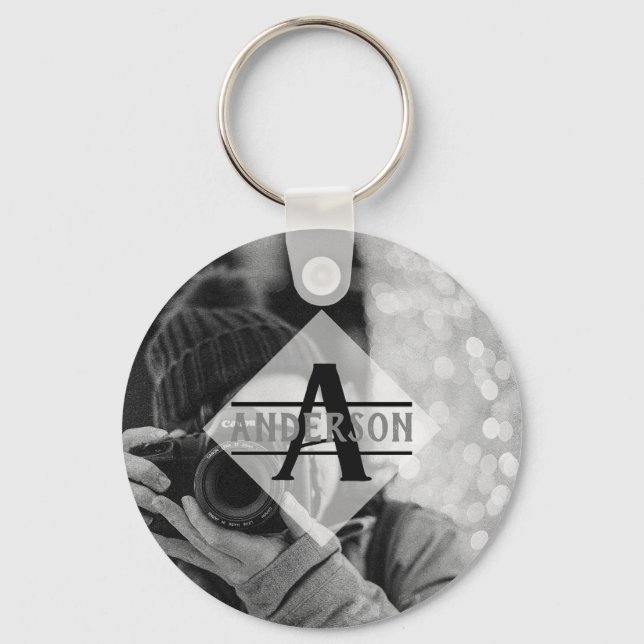 Customizable PHOTO Monogram Gifts Modern Keychain (Front)