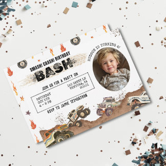 Customizable Photo Monster Truck Boys Birthday Invitation