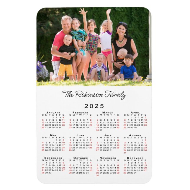 Customizable Photo Name 2025 Calendar Magnet (Vertical)