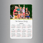 Customizable Photo Name 2025 Calendar Magnet<br><div class="desc">Personalize a 2025 calendar magnet with the people you love. Replace the sample photo and name with your own in the sidebar. The custom text is in a black handwritten script font. Below it is a small calendar with black weekdays and red weekend dates on a white background. Makes a...</div>