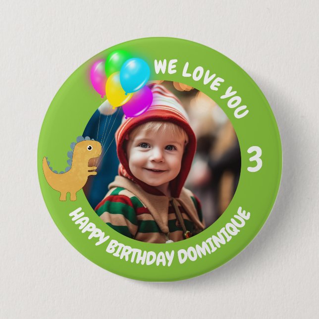 Customizable Photo, Name And Age Birthday Button (Front)