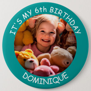 Customizable Photo, Name And Age Birthday Button