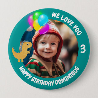 Customizable Photo, Name And Age Birthday Button