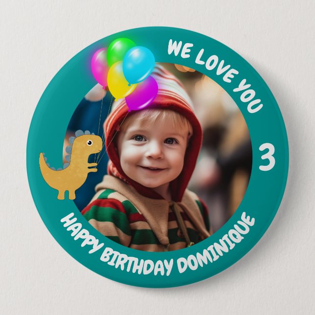 Customizable Photo, Name And Age Birthday Button (Front)