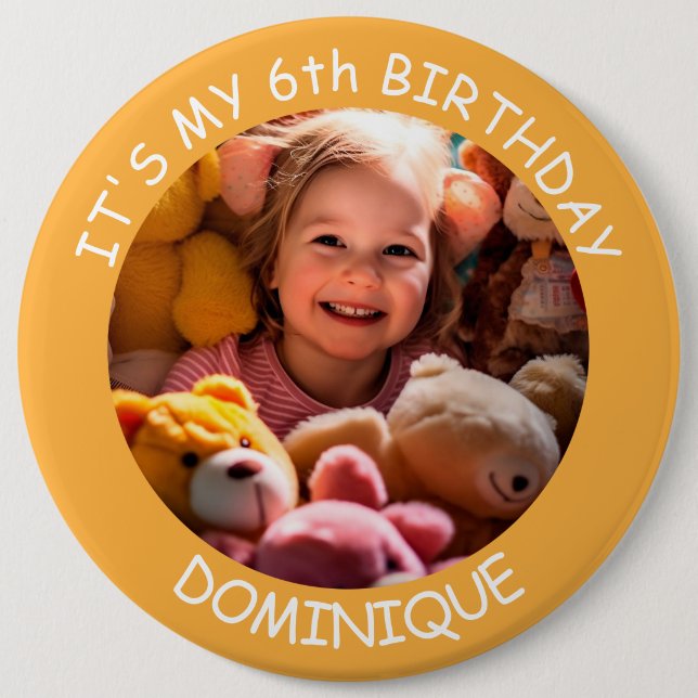 Customizable Photo, Name And Age Birthday Button (Front)