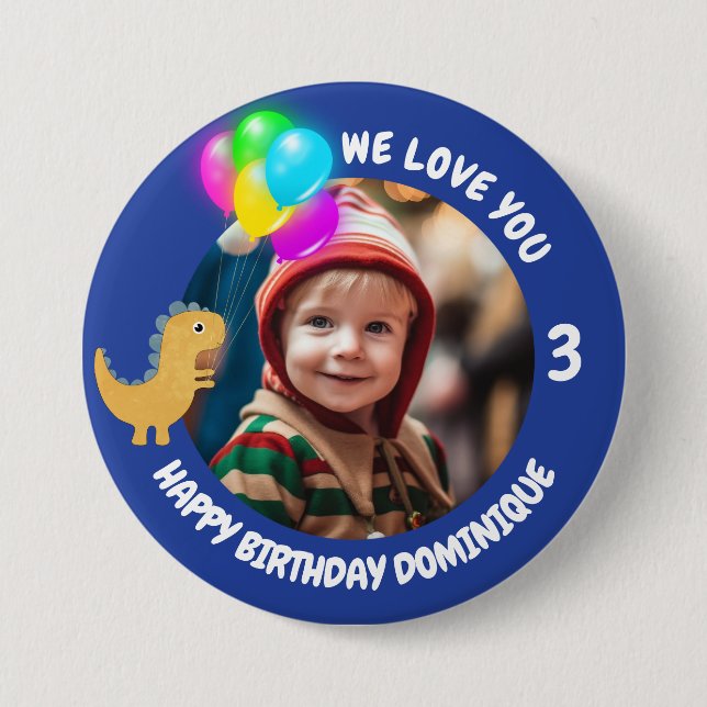 Customizable Photo, Name And Age Birthday Button (Front)