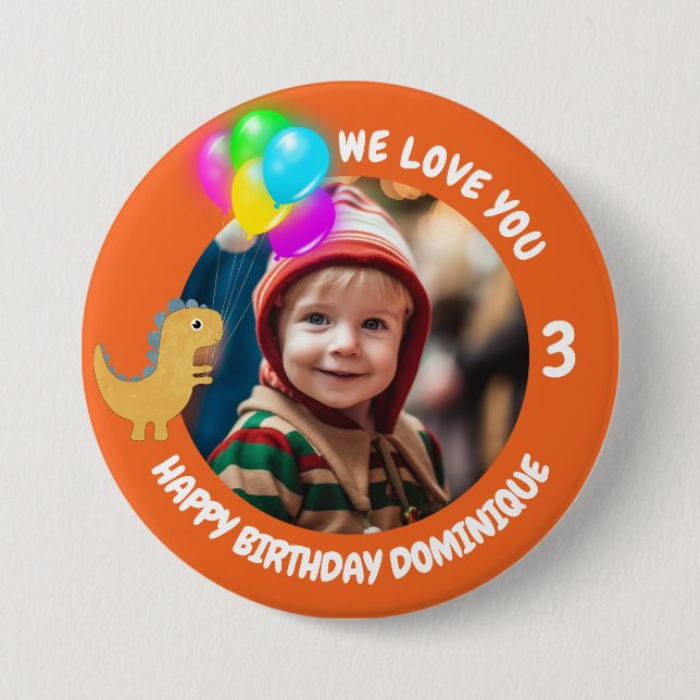 Customizable Photo, Name And Age Birthday Button (Front)