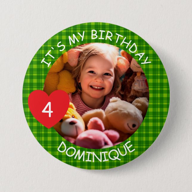 Customizable Photo, Name And Age Birthday Button (Front)