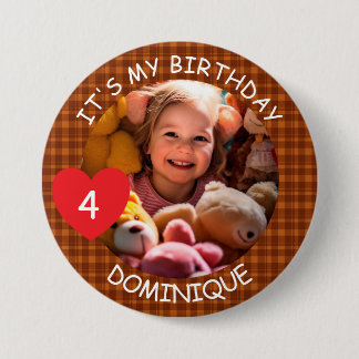 Customizable Photo, Name And Age Birthday Button