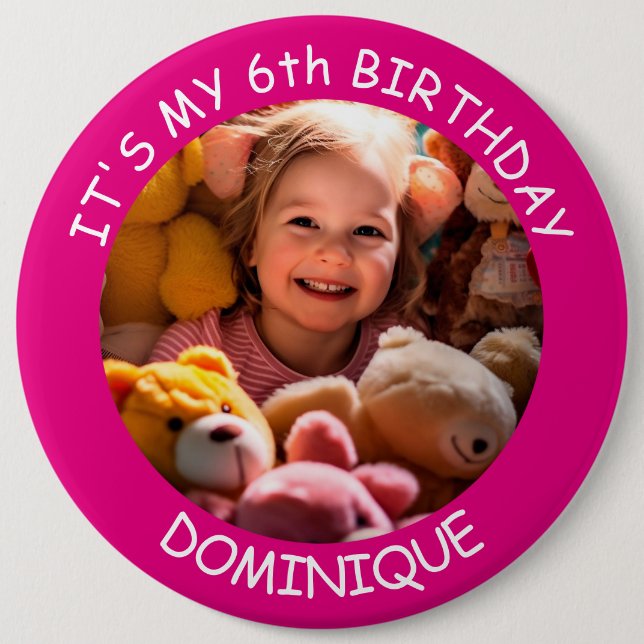 Customizable Photo, Name And Age Birthday Button (Front)