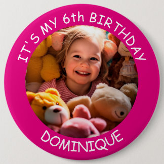 Customizable Photo, Name And Age Birthday Button