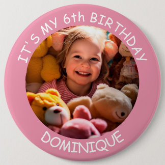 Customizable Photo, Name And Age Birthday Button