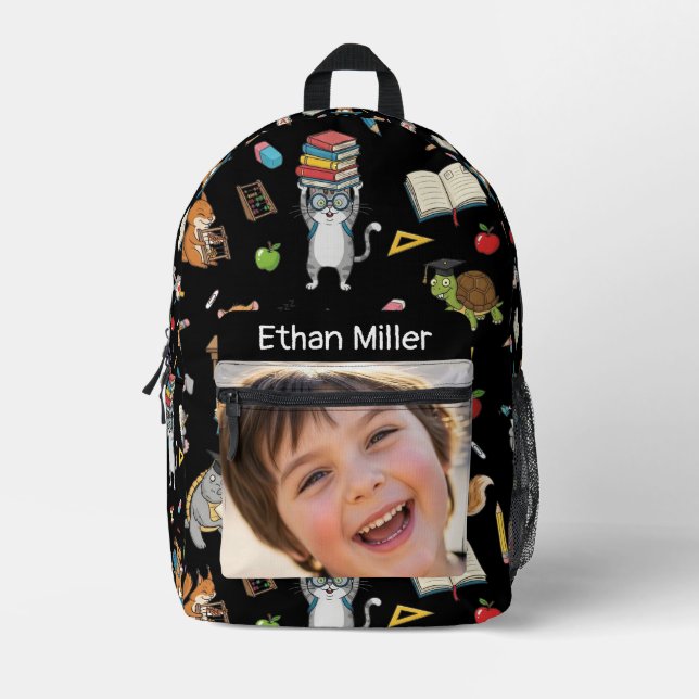 Customizable Photo & Name Kids Back-to-School Printed Backpack (Front)