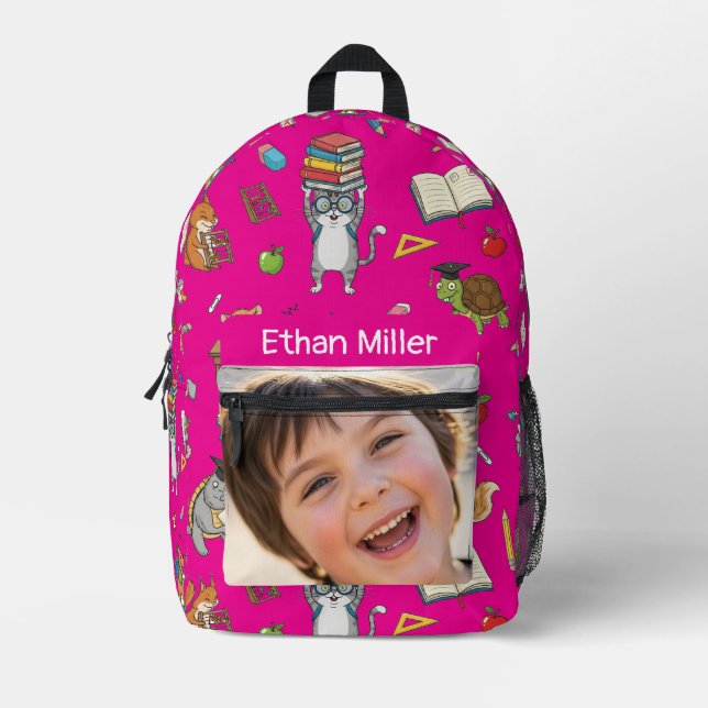 Customizable Photo & Name Kids Back-to-School Printed Backpack (Front)